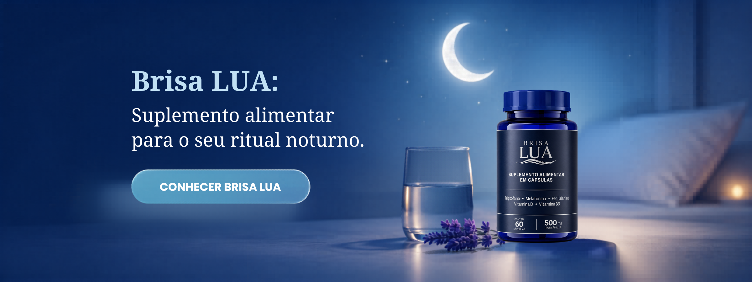 Suplemento alimentar Brisa Lua para ritual noturno de autocuidado