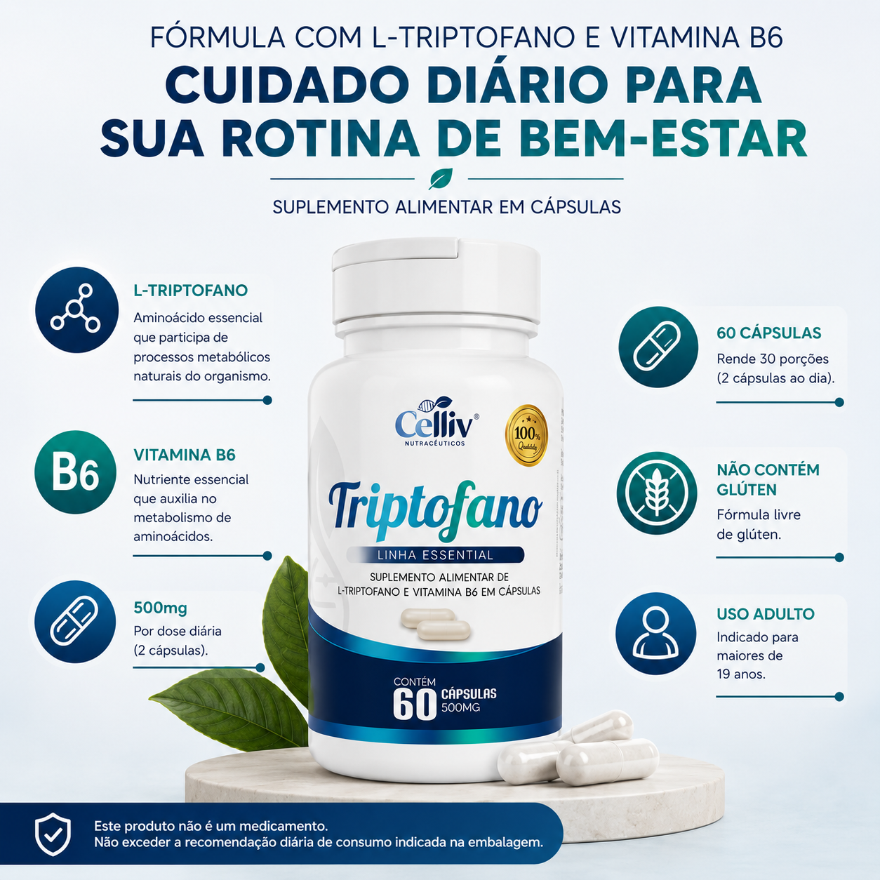 Suplemento alimentar Triptofano + Vitamina B6 Celliv